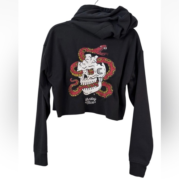 Lurking Class Cropped Hoodie Black Embroidered Top Small S Sweatshirt Pullover - Picture 1 of 5